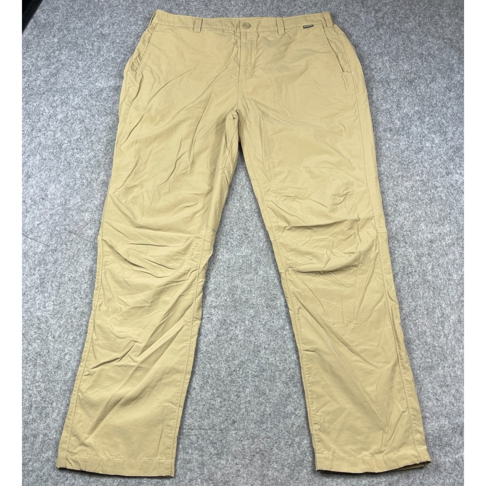 Simms Fishing Pants Men 38R x 32 Beige Nylon Lightweight Elastic Waist Snap Hem